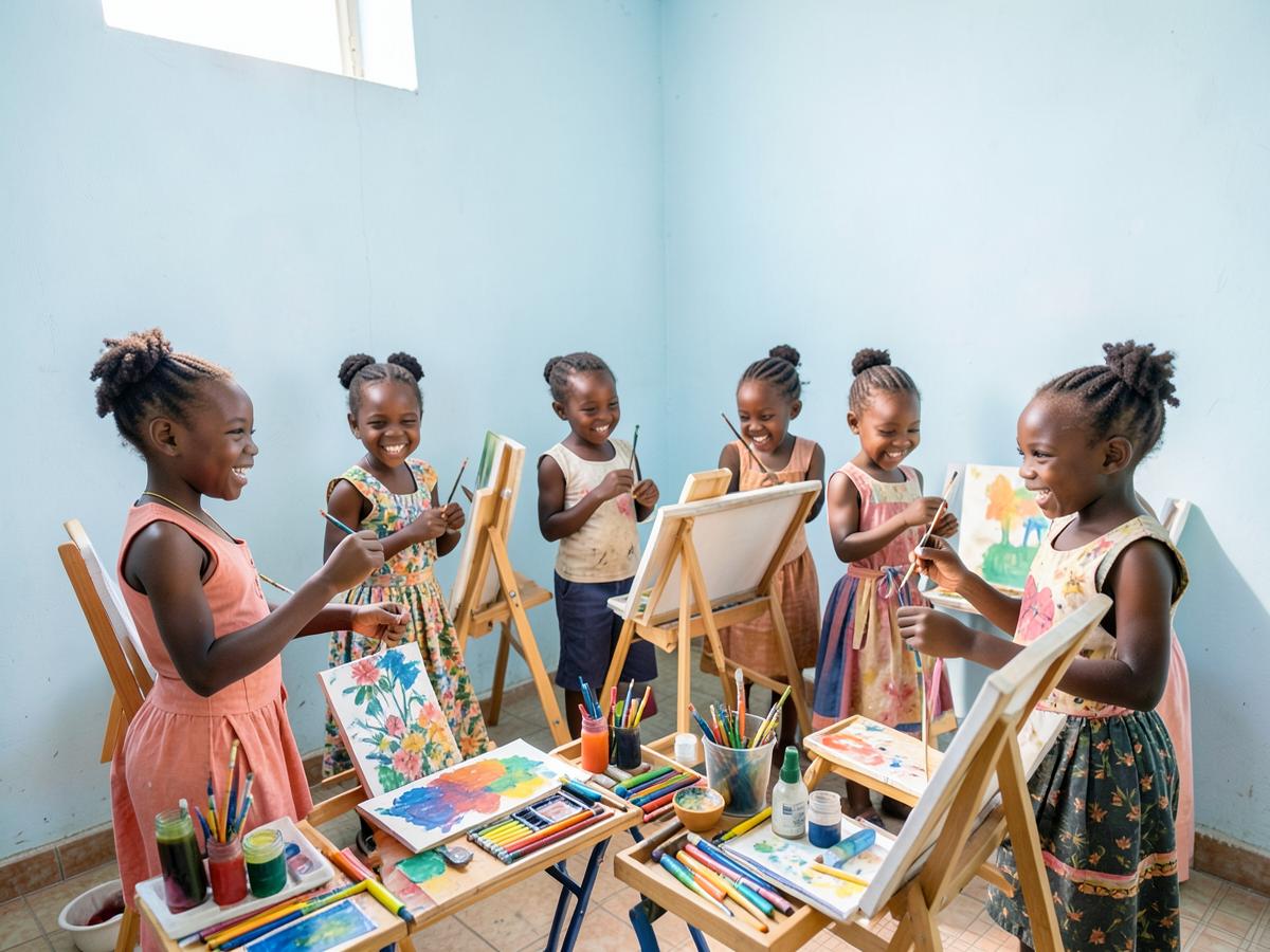Young learners enjoying painting and creative arts
